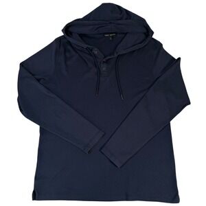 Robert Barakett Mens Hoodie Navy Blue Pima Cotton Henley Size Small RB92203
